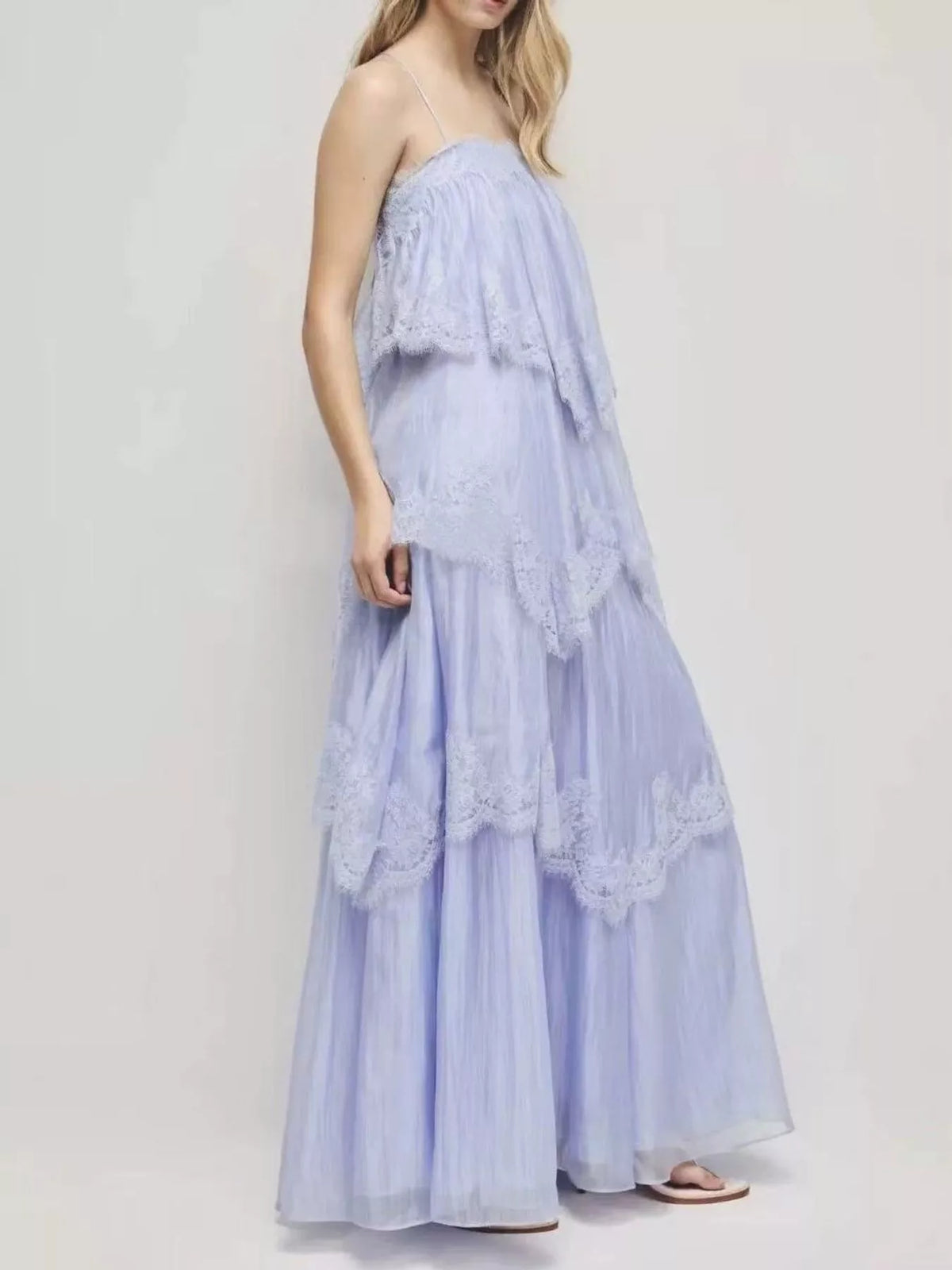 spaghetti-strap maxi dress, front view on model