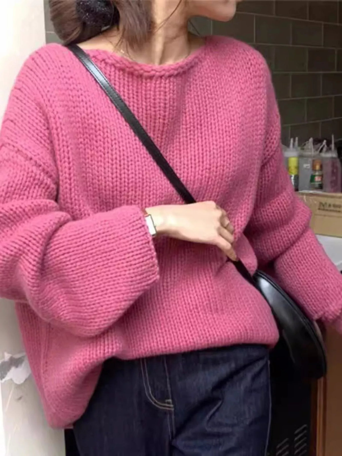 Rose red long-sleeve sweater
