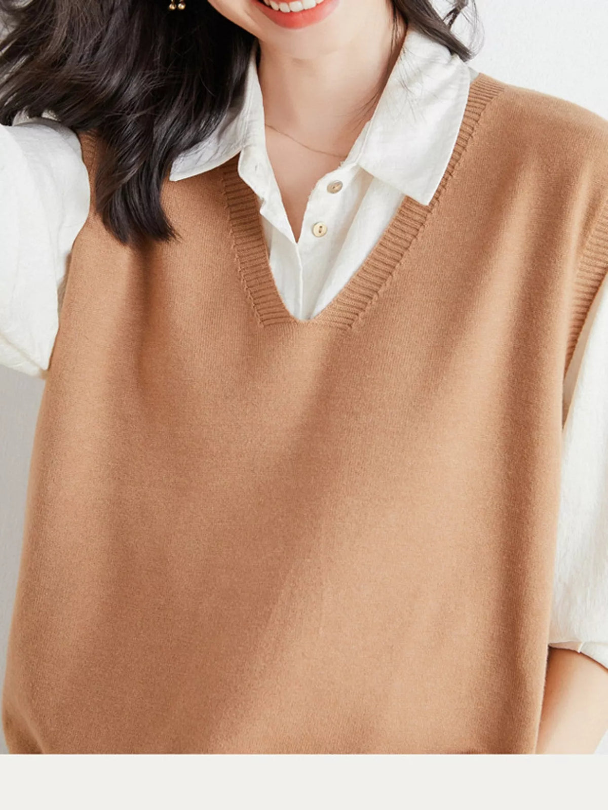 V-Neck Knit Sweater Vest — garment construction details