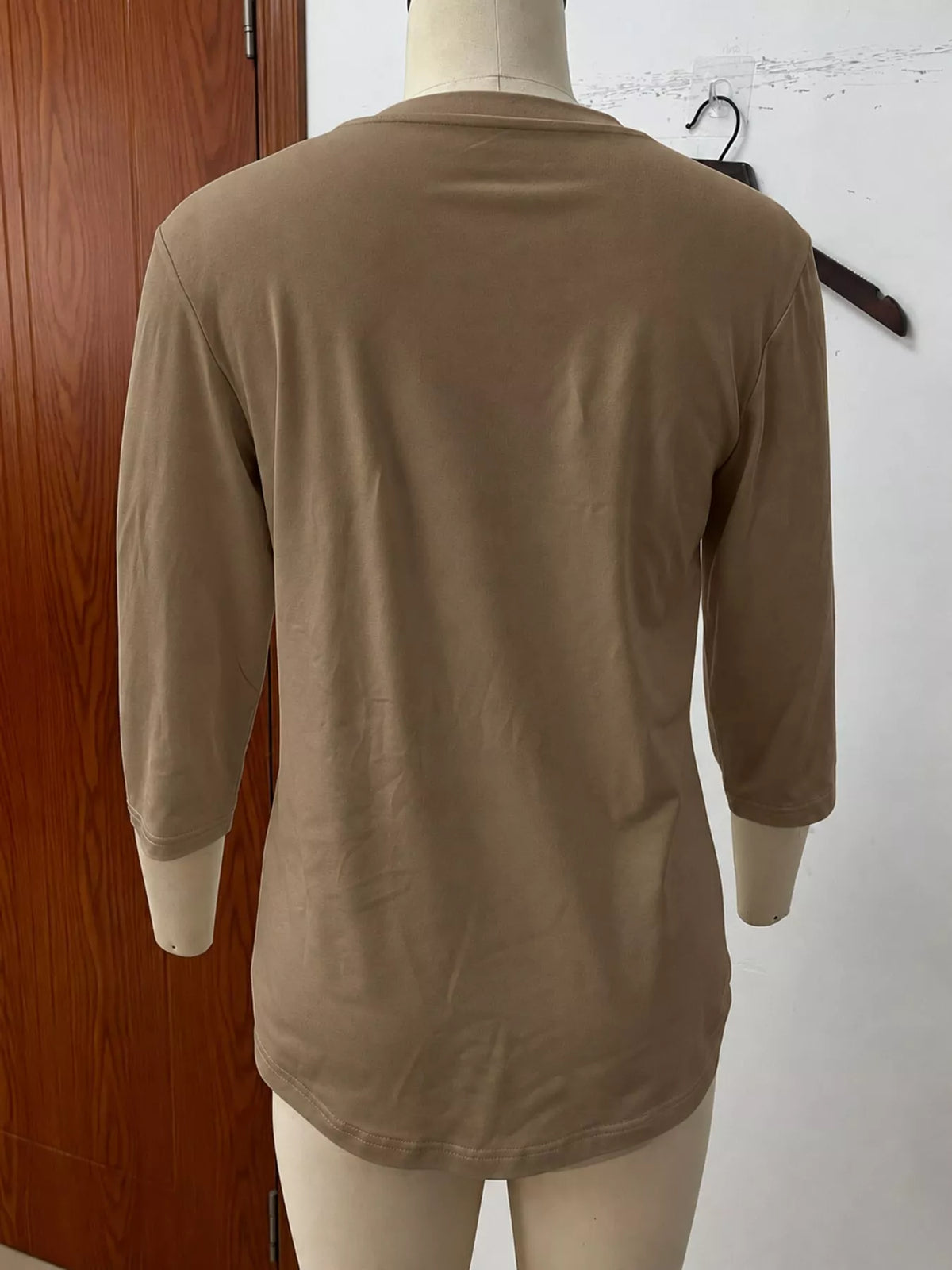 Brown v-neck half sleeve t-shirt, back view