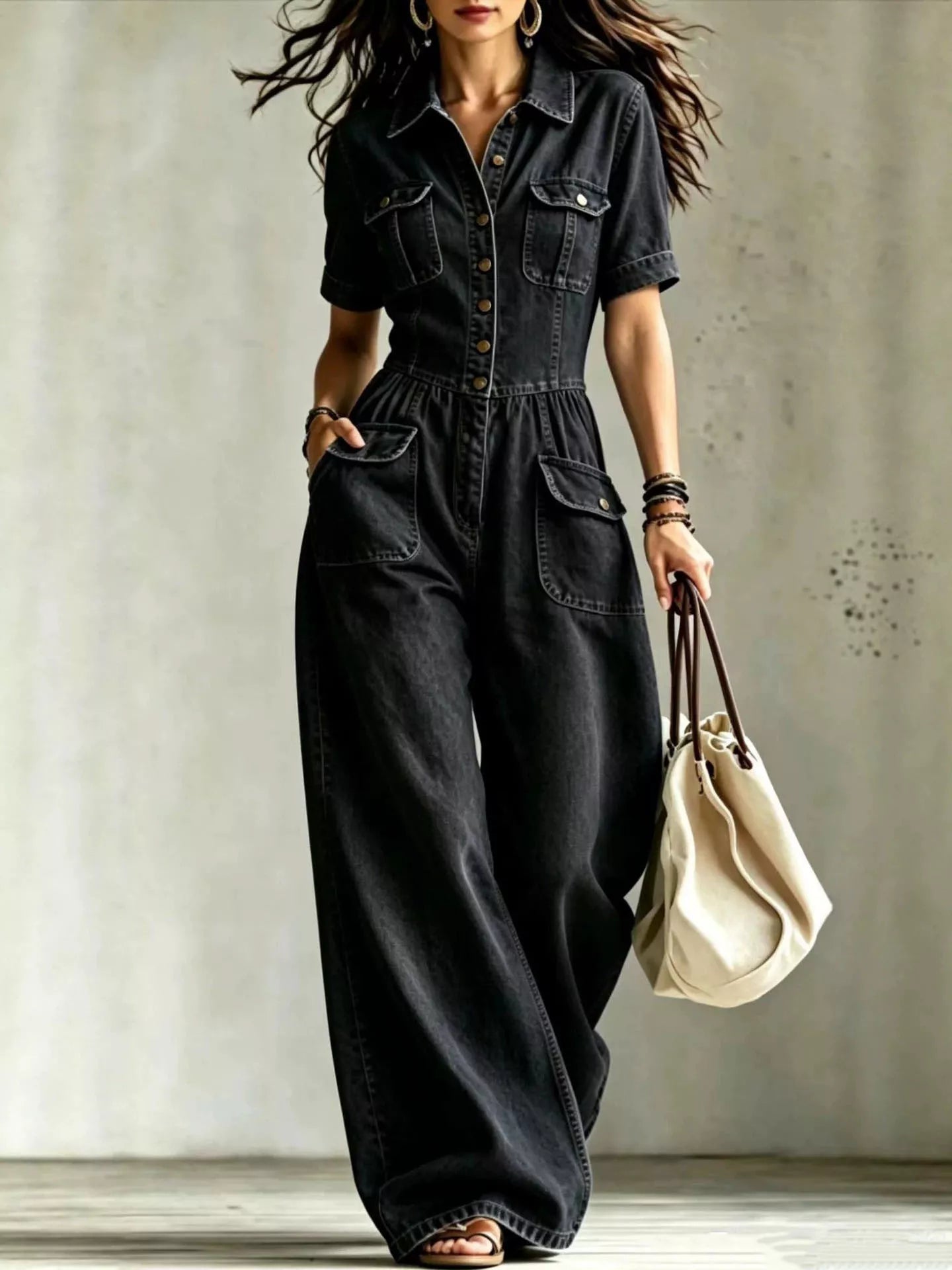 Trendsi Full Size Denim Wide-Leg Jumpsuit with Chest Pockets Plus Size -