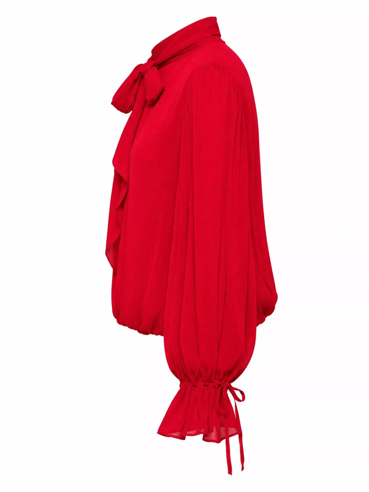 Red bow-tie neck flounce sleeve blouse