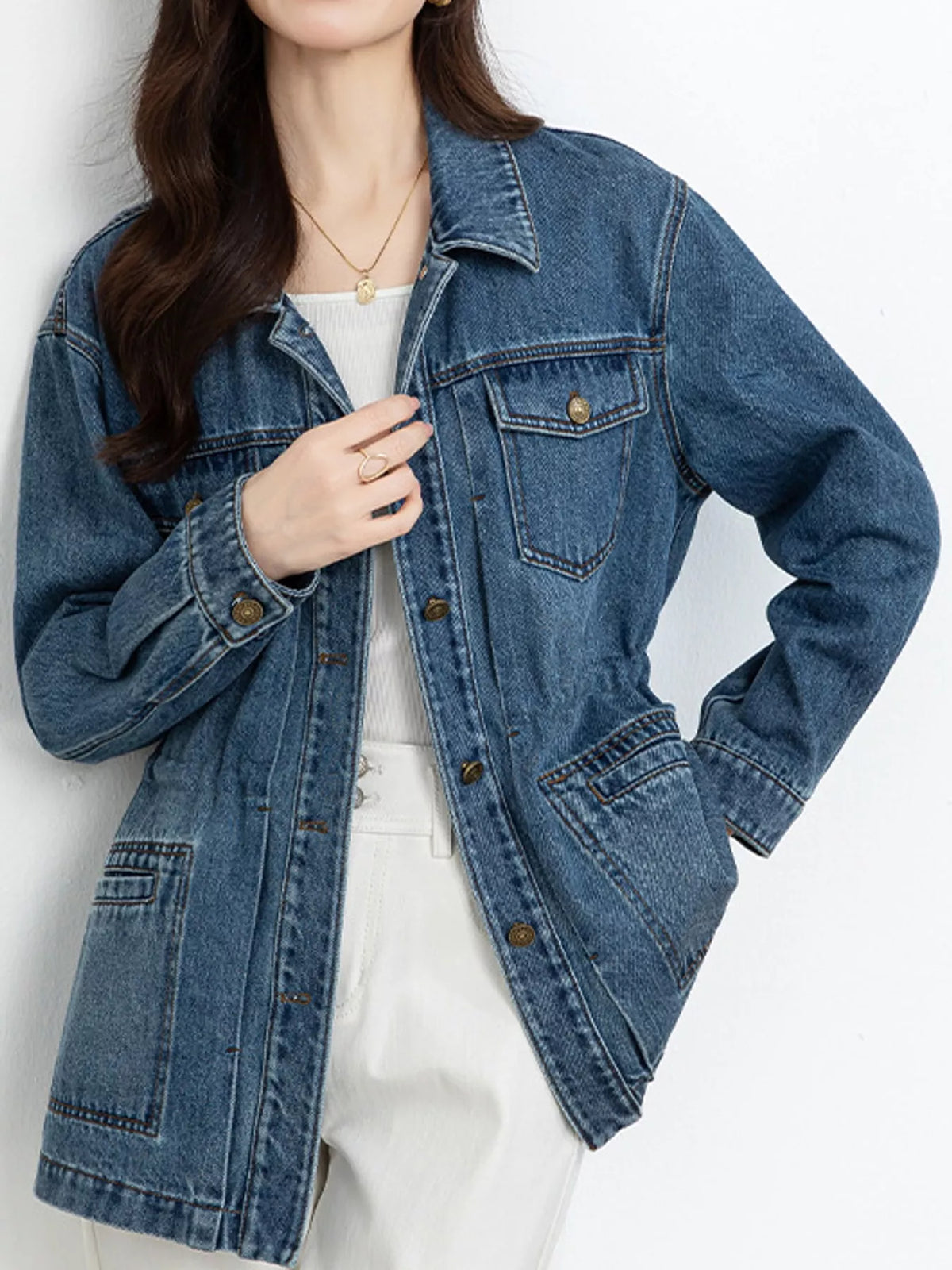 Blue button up long sleeve denim jacket