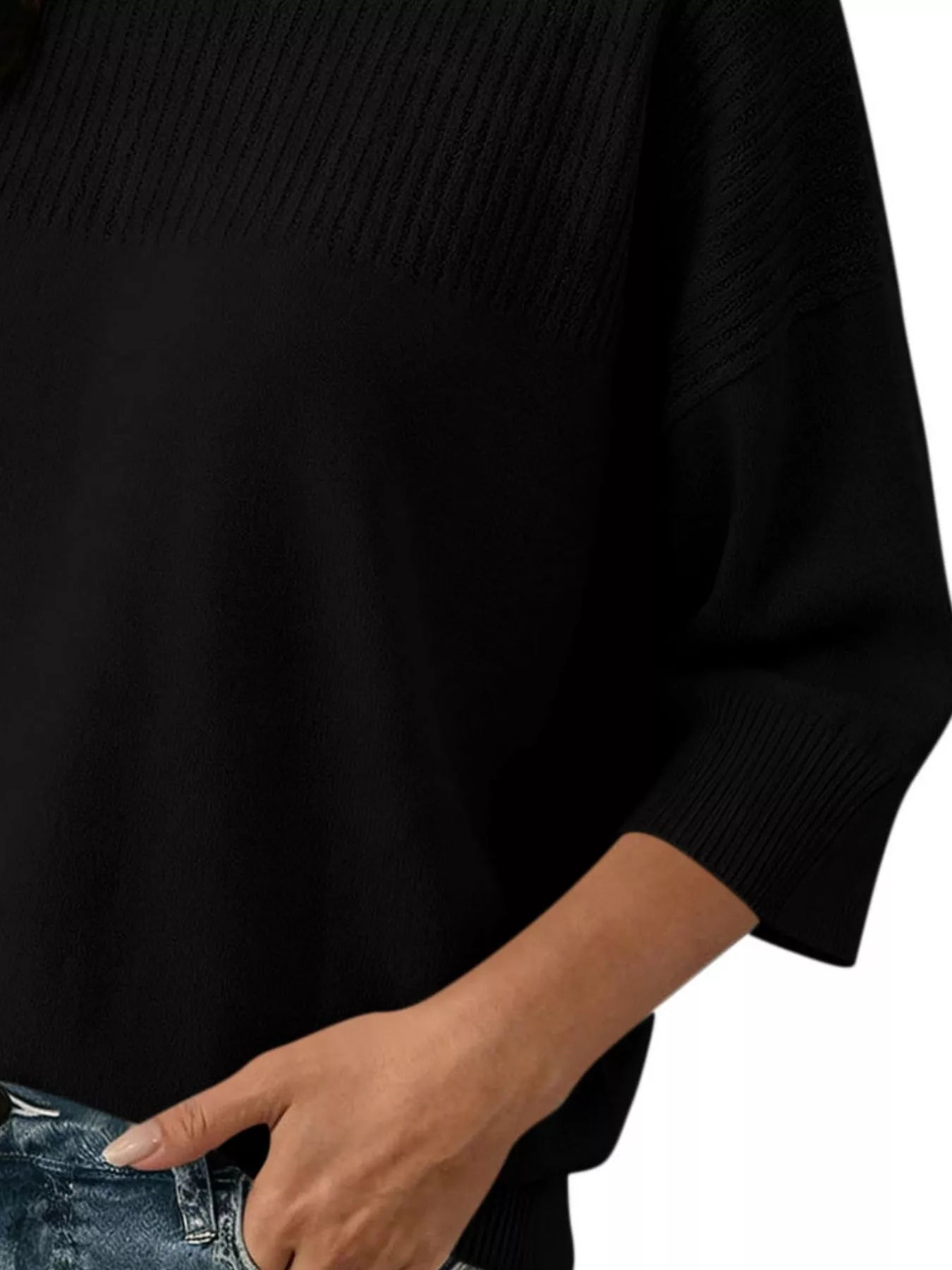 Trendsi Elegant Crew Neck Eyelet Ribbed Sweater -