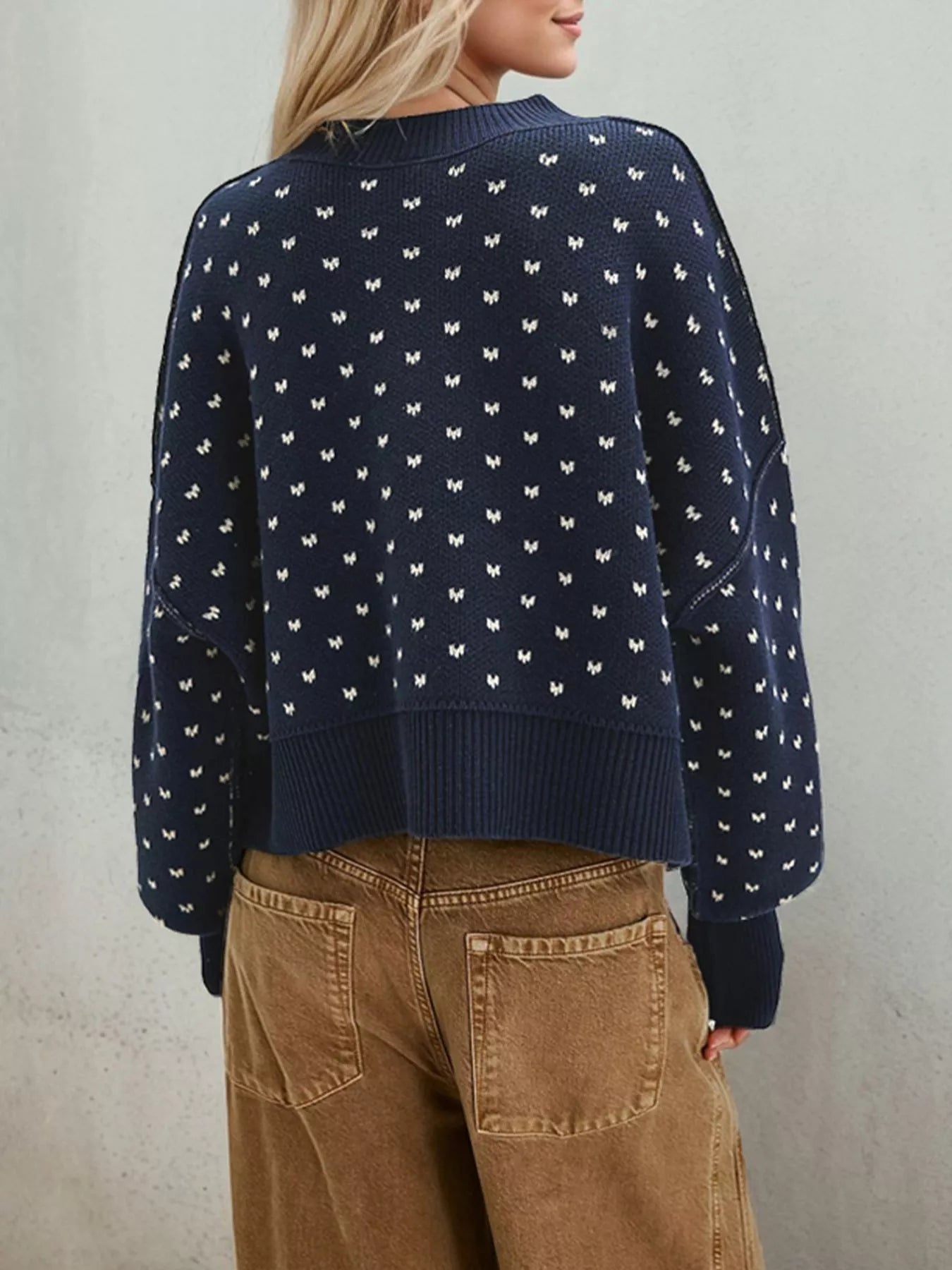 Trendsi Ribbed Trim Dropped Shoulder Sweater -