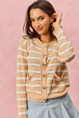 Trendsi SO ME Stripe Long Sleeves Button Sweater Cardigan -