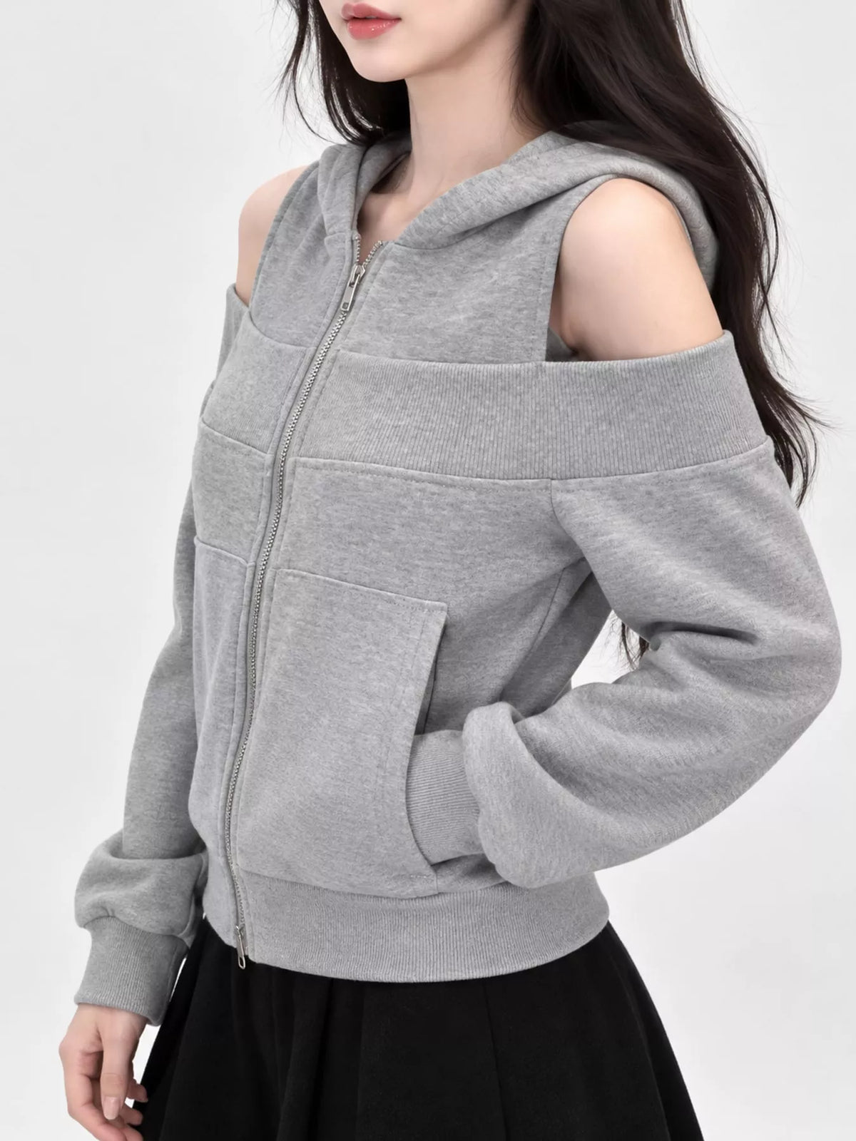 Cold-shoulder hoodie, gray side