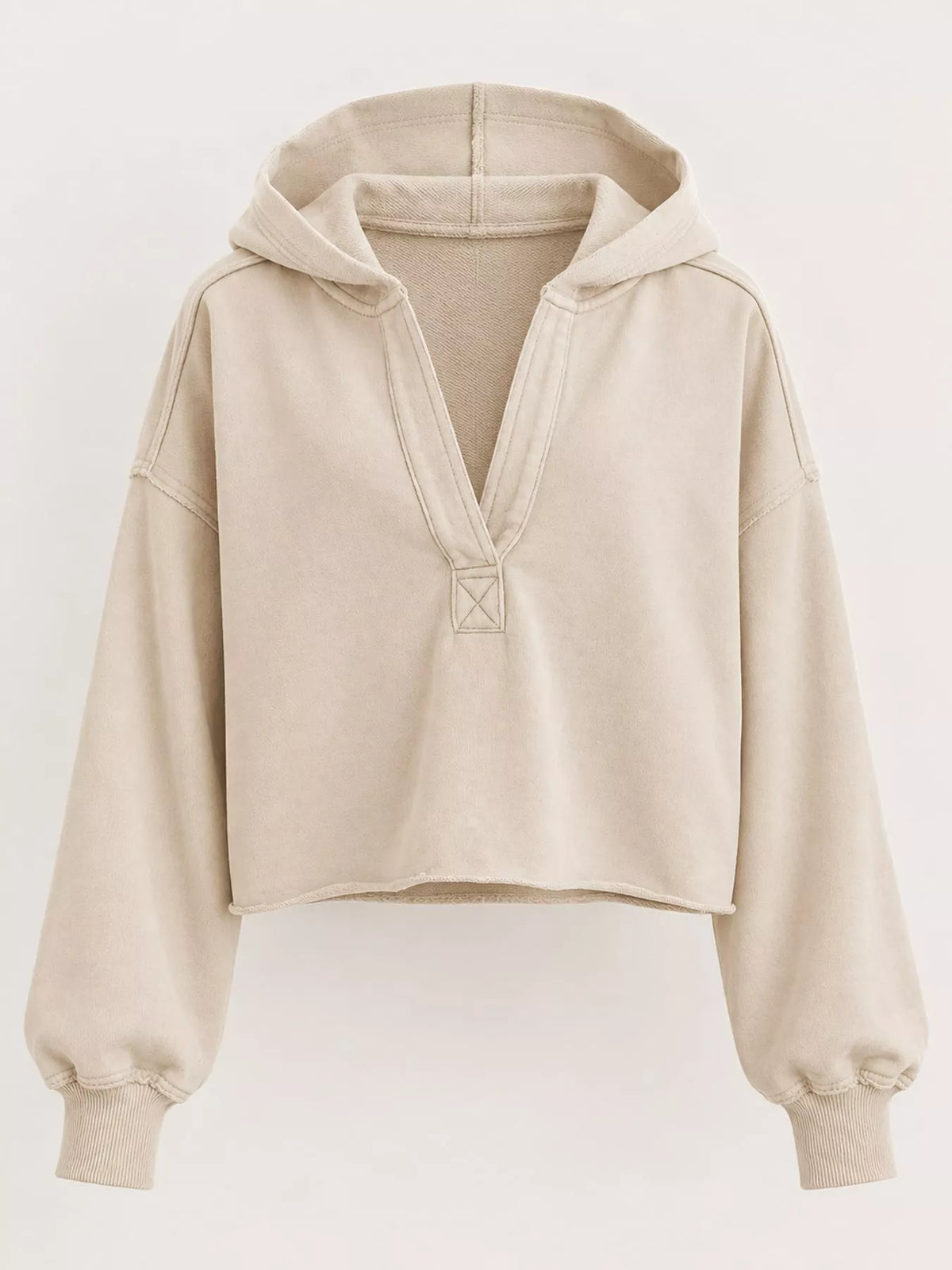 Cropped hoodie, cream flat lay