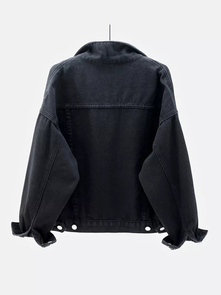 Button-Down Classic Cropped Denim Jacket — garment back