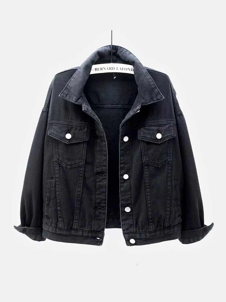 Button-Down Classic Cropped Denim Jacket — garment front