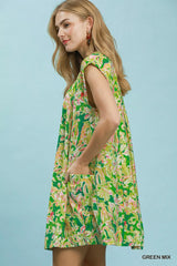 Trendsi Umgee Tropical Floral Flutter Sleeve Swing Dress -