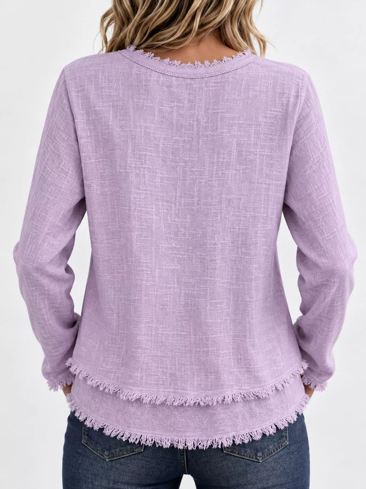 Frayed-hem blouse, lilac back