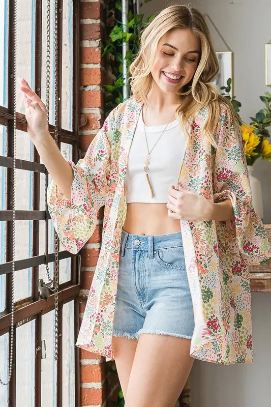 Trendsi Heimish Full Size Multi Color Floral Open Cardigan Plus Size -