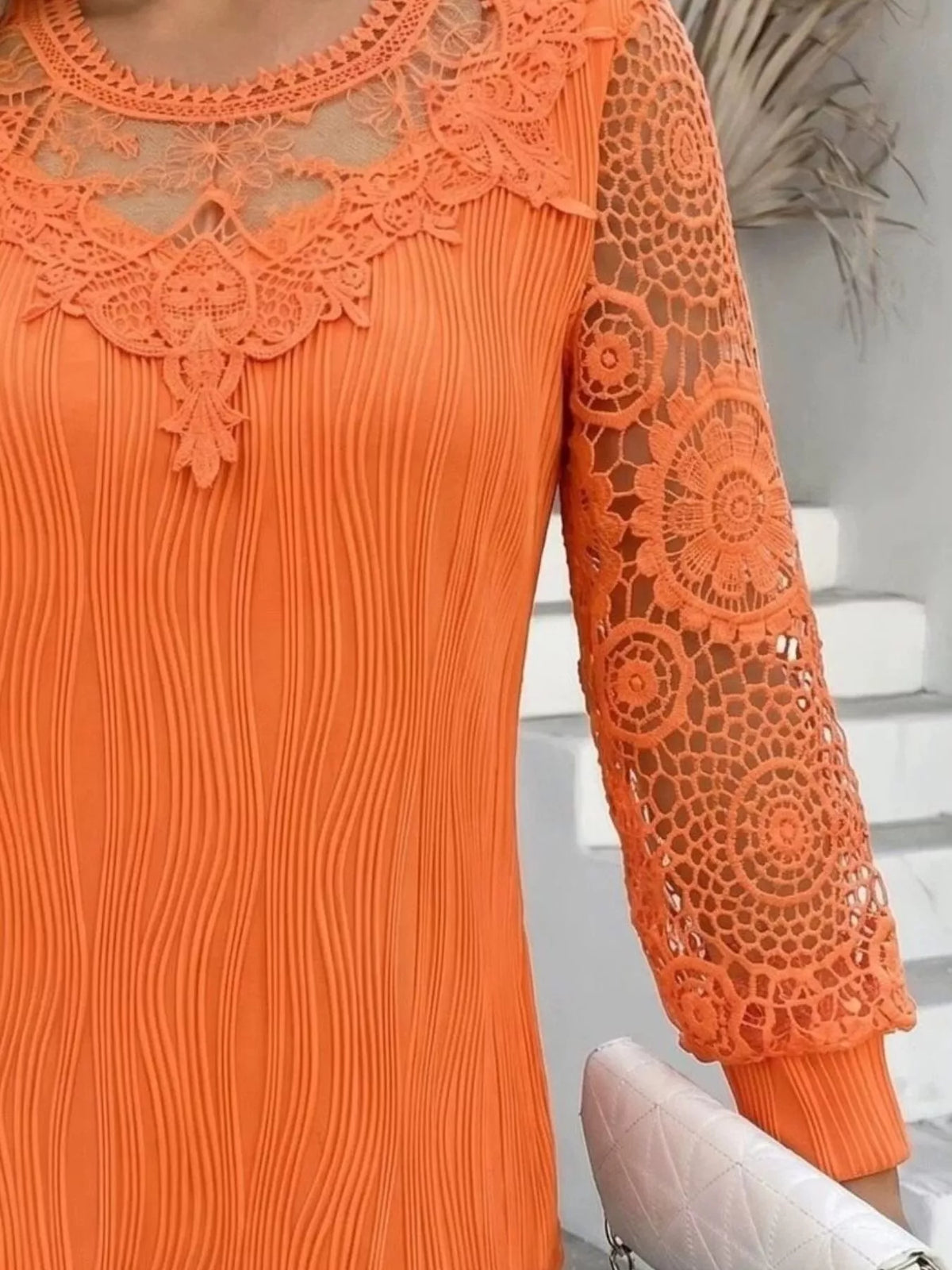 Lace patchwork long sleeve blouse