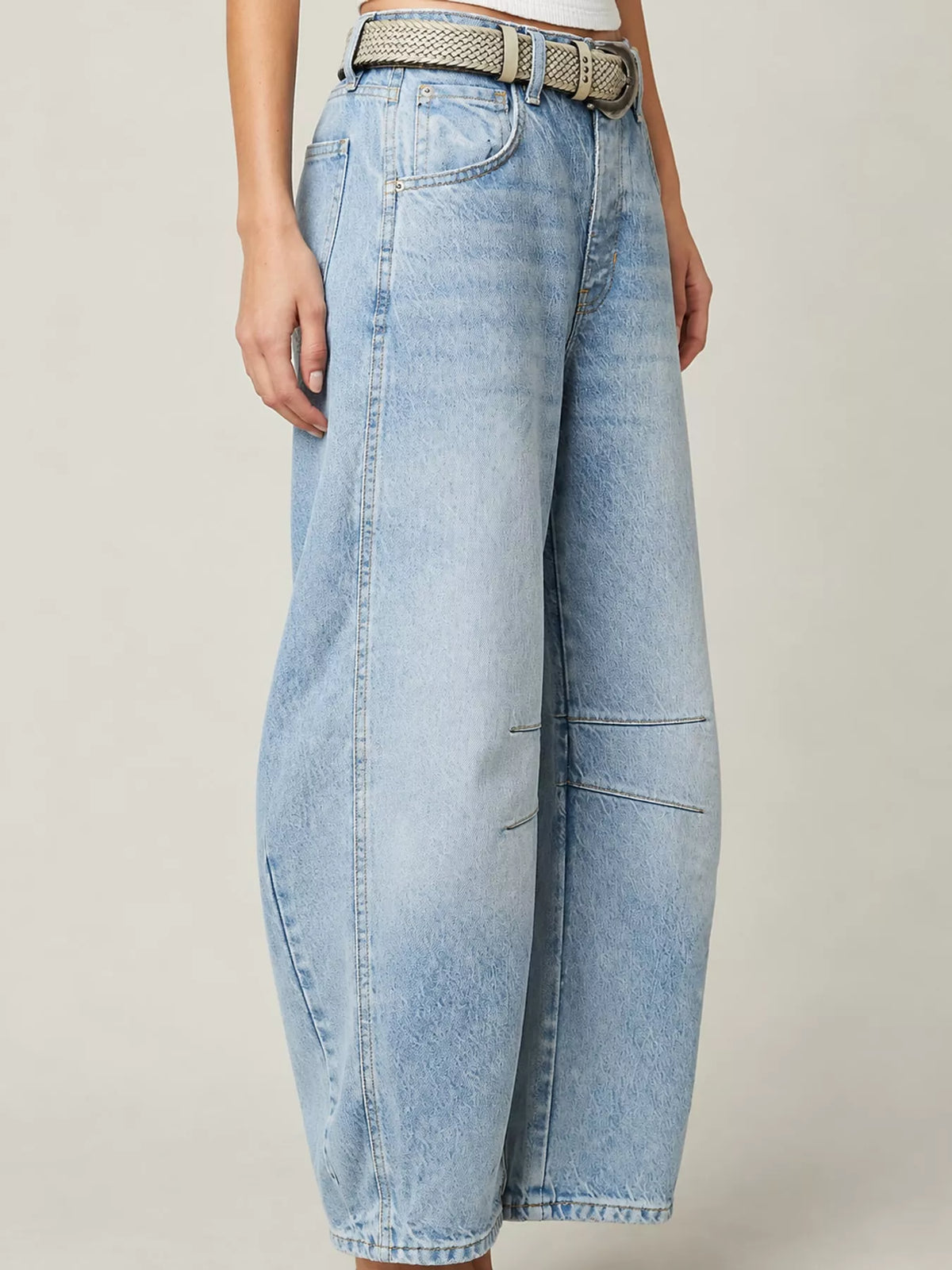 Light blue barrel-leg jeans