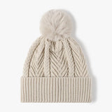 Trendsi Cable Knit Solid Color Hat with Pompom -
