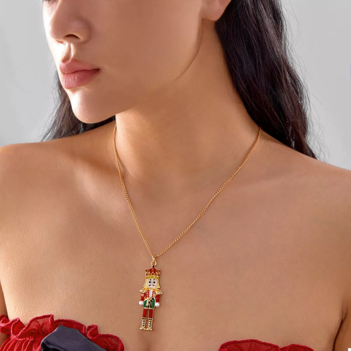 Trendsi Christmas 18K Gold-Plated Nutcracker Pendant Necklace -