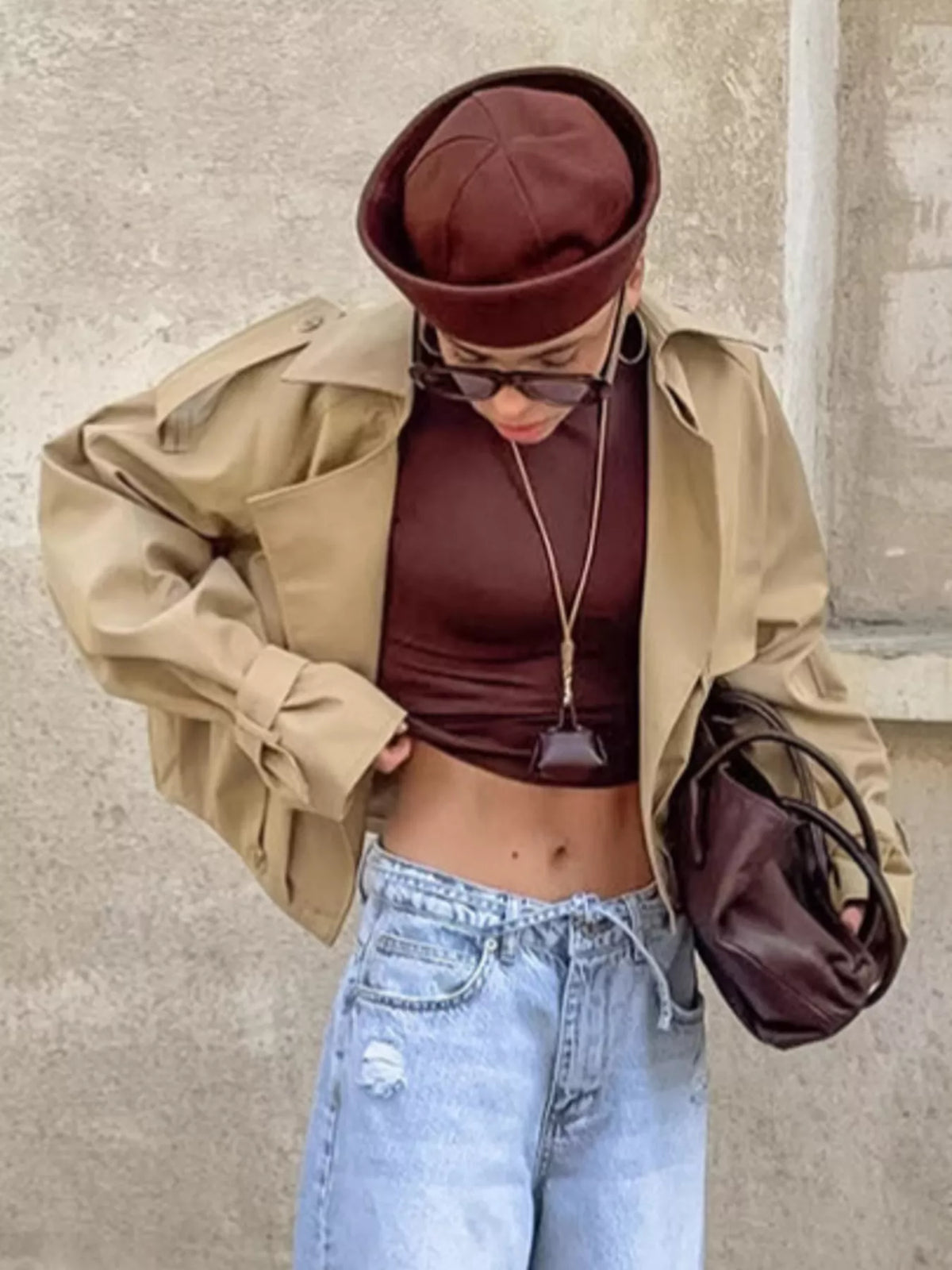 Trendsi Wide Lapel Cropped Trench Coat -
