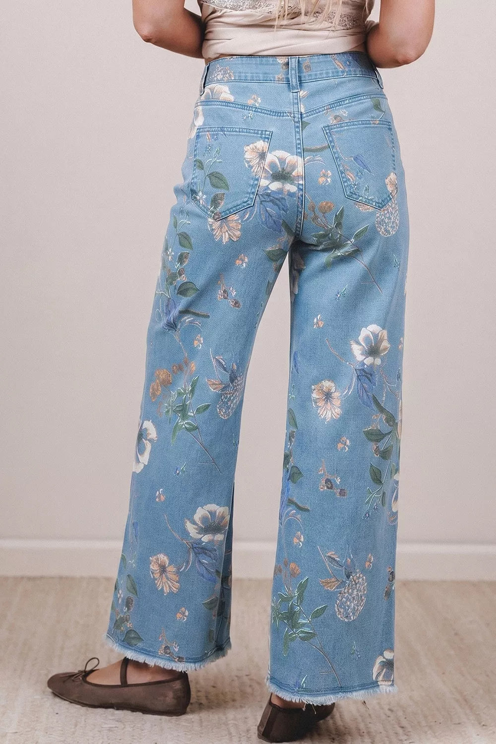 Trendsi Floral Print Wide-Leg Jeans -