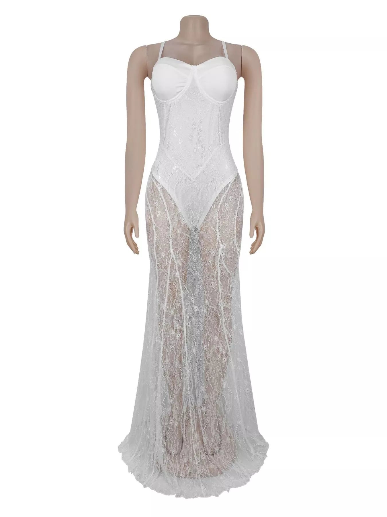Trendsi Sweetheart Neck Sheer Lace Maxi Dress -