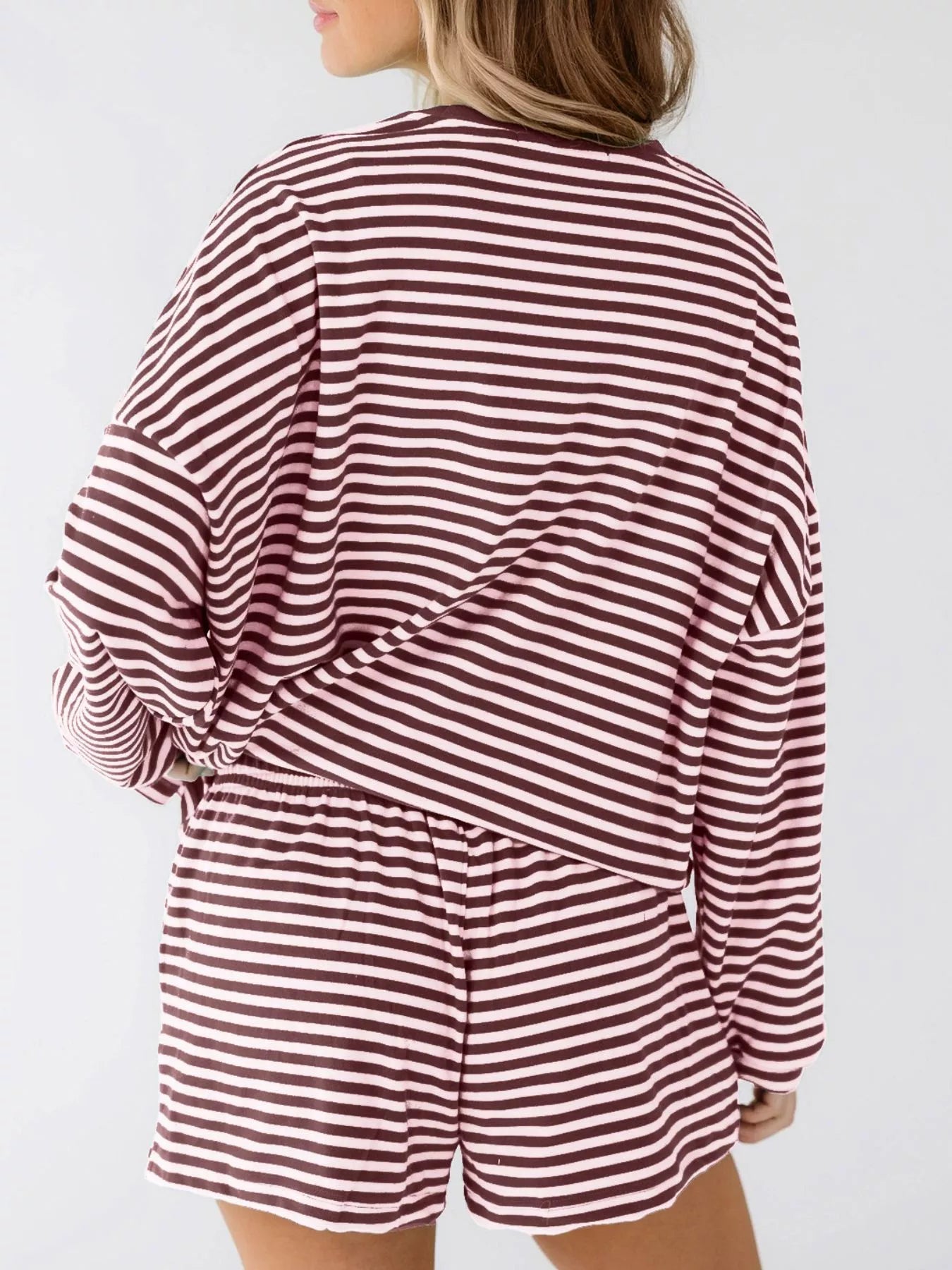 Trendsi Casual Striped Long Sleeve Top and Shorts Set -