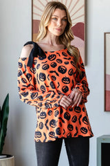 Trendsi Heimish Pumpkin Print One Shoulder T-Shirt - Shirts