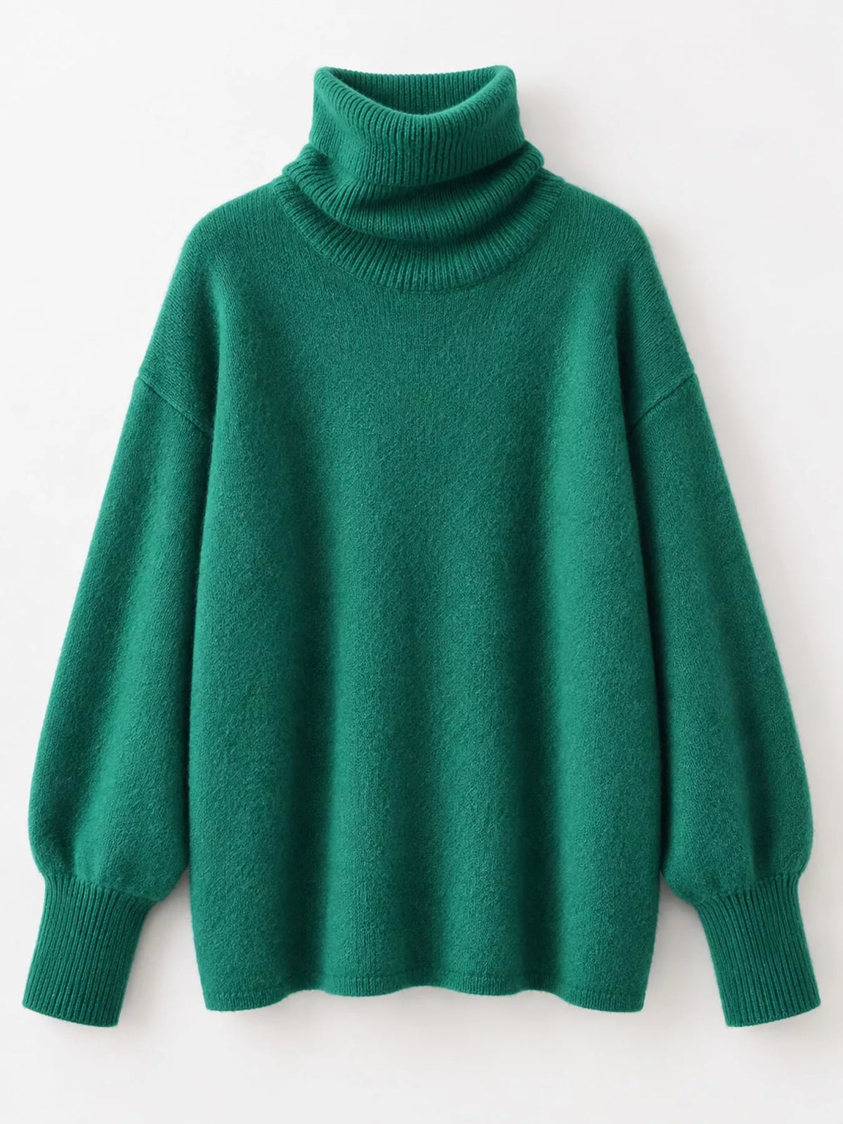 Turtleneck sweater, green flat lay