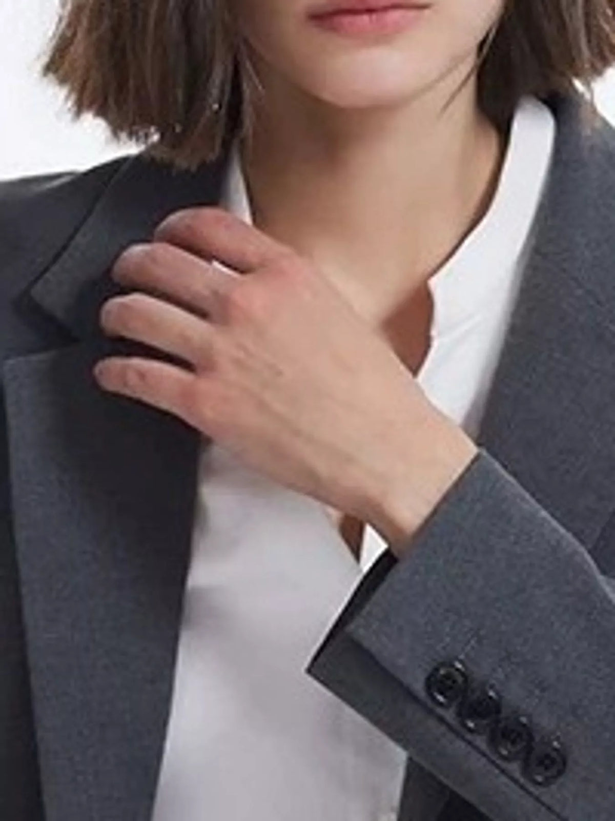 Single-Button Lapel Collar Blazer, detail view in gray