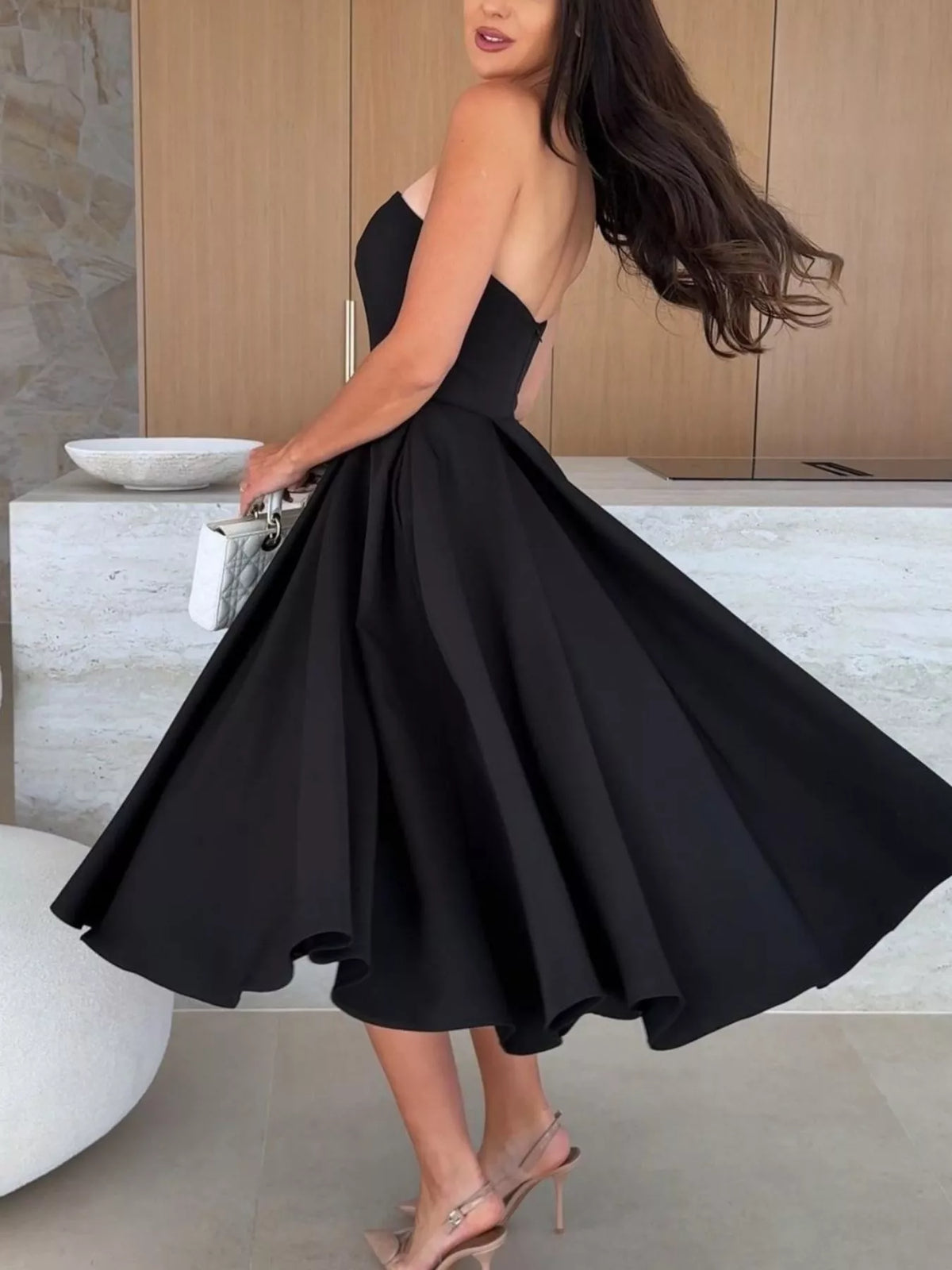 Trendsi Strapless Ruched A-Line Midi Dress -