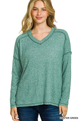 Trendsi Zenana Soft Melange Hacci Exposed Seam Hi-low Tee -