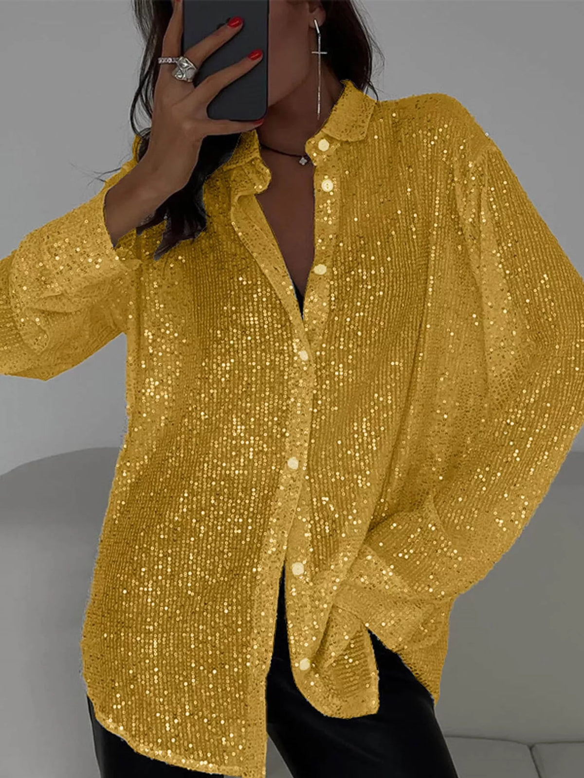 Sequin shirt, gold front