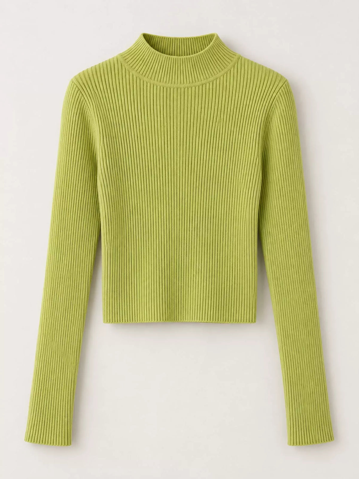 Lime ribbed mock neck long sleeve knit top