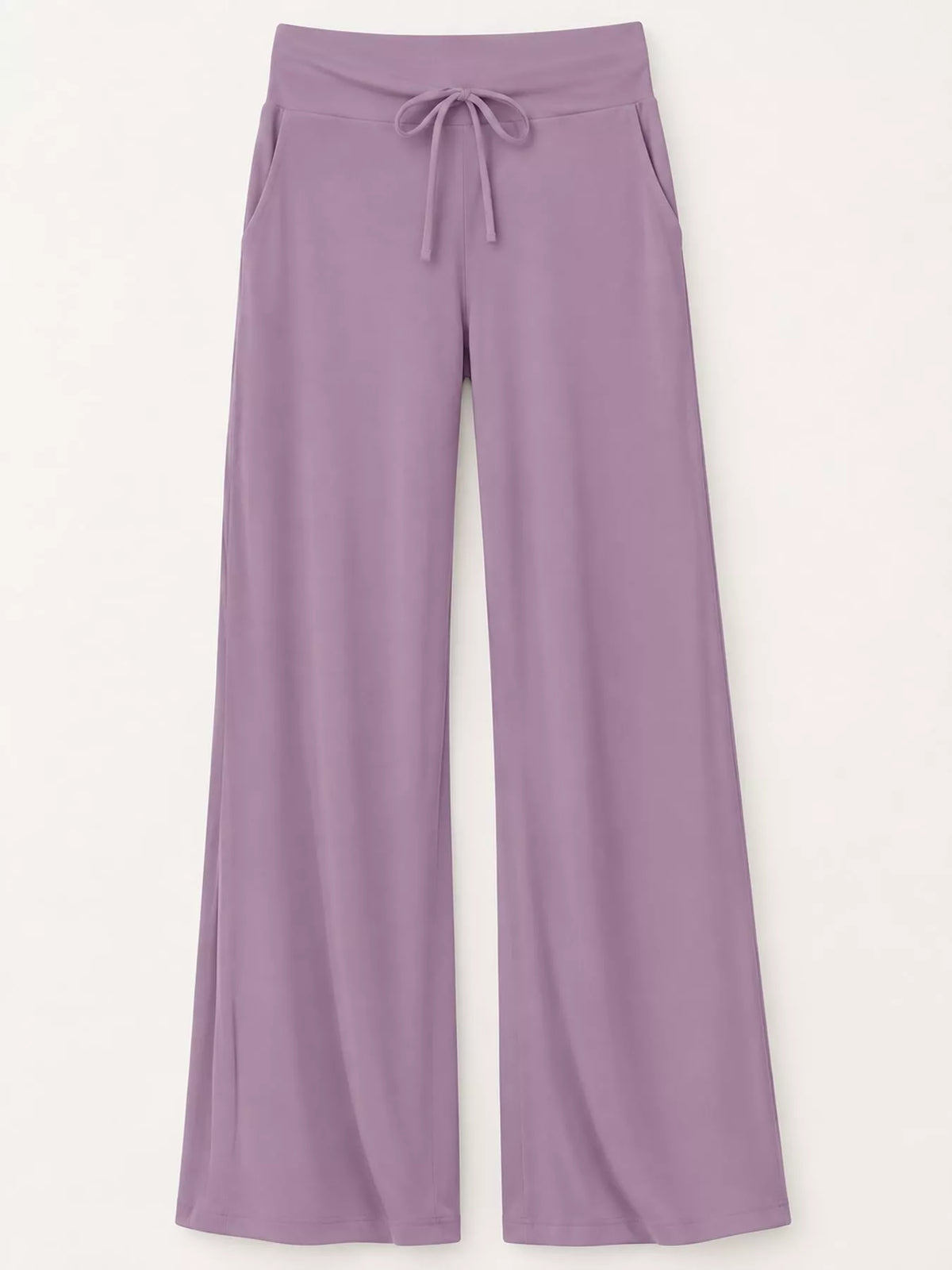 Wide-leg lounge pants, purple flat front