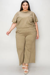 Trendsi Double Take Full Size Texture Short Sleeve Top and Pants Set -