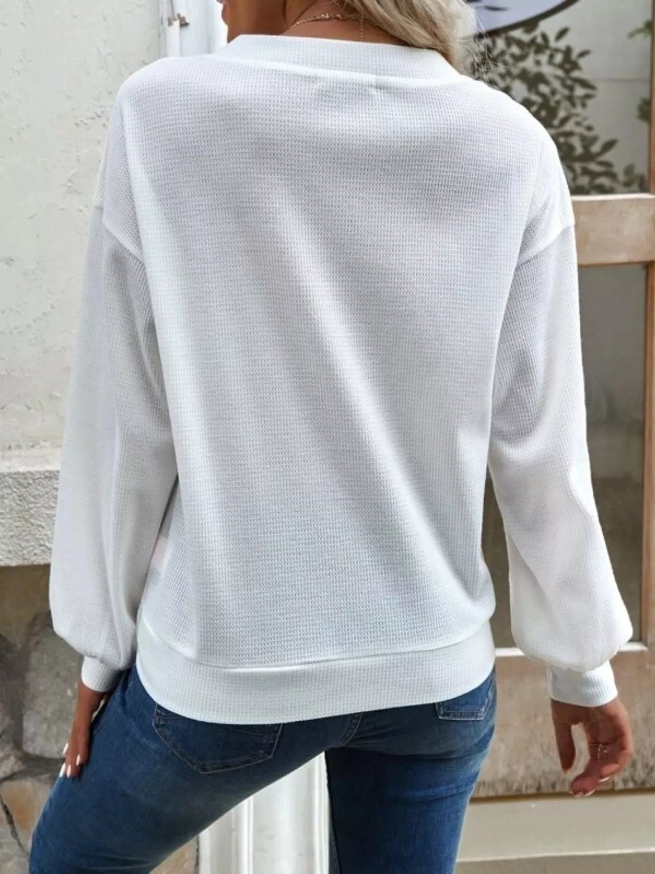 Trendsi Casual V-Neck Waffle Long Sleeve Top -