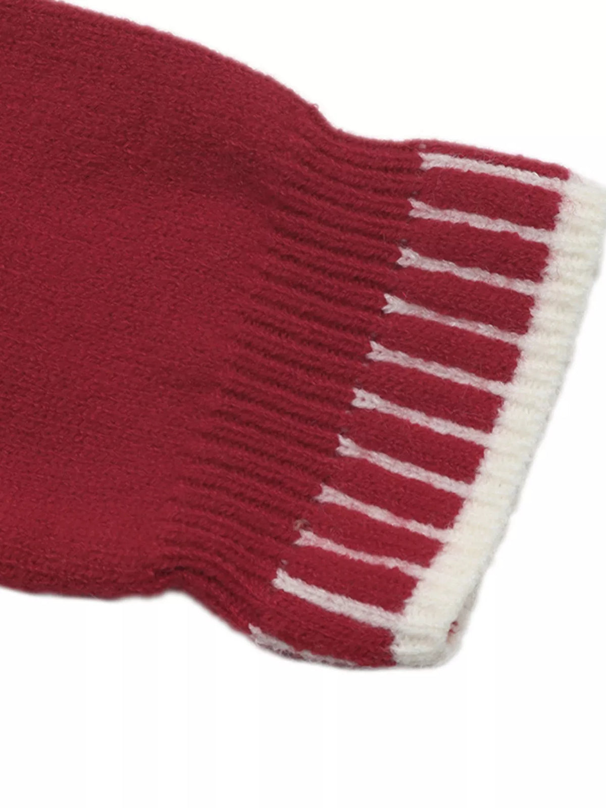 Red merry letter crew neck sweater, detail view