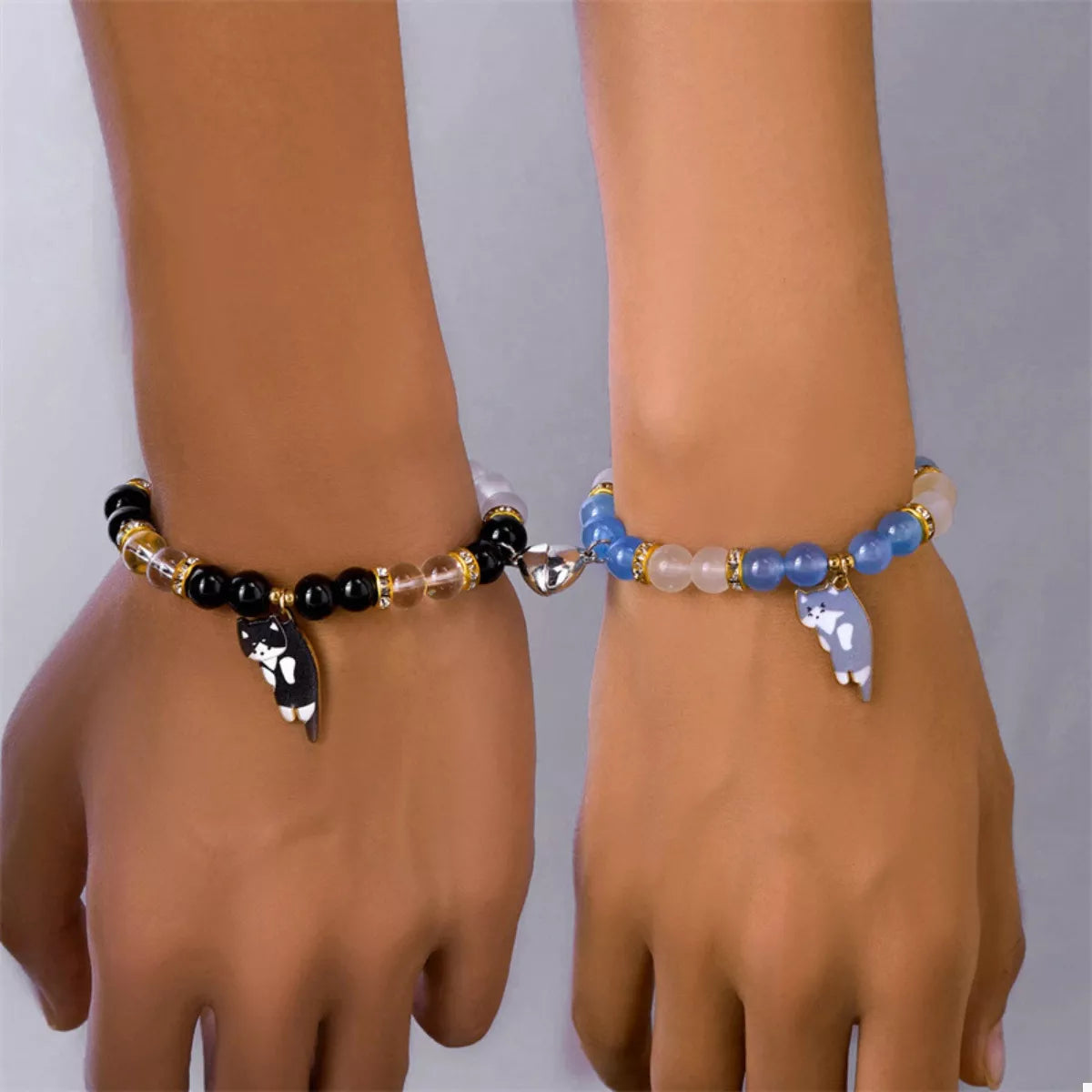 Trendsi 2 Piece Beaded Cat Charm Bracelet -