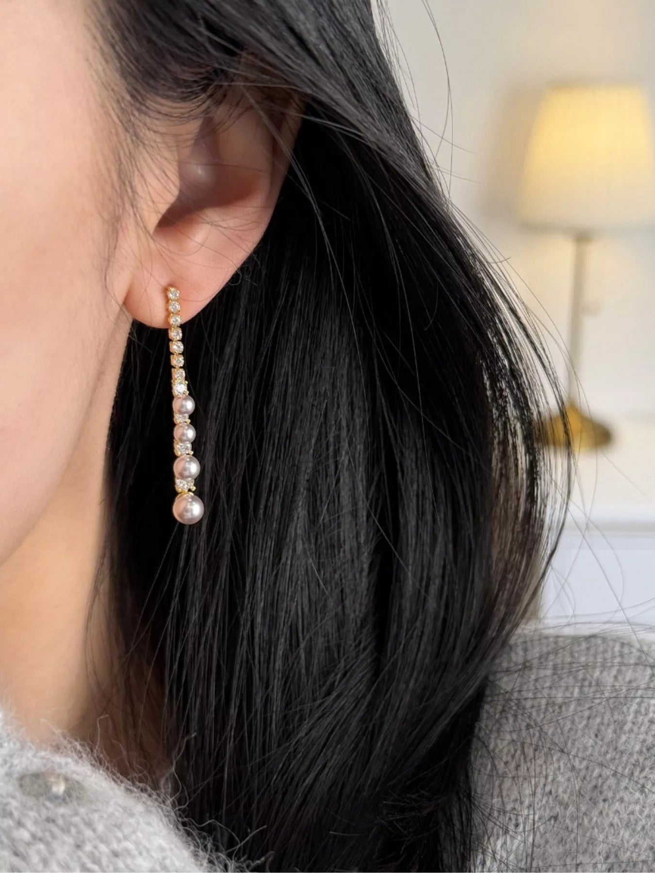 Trendsi Pearl Zircon Drop Earrings -
