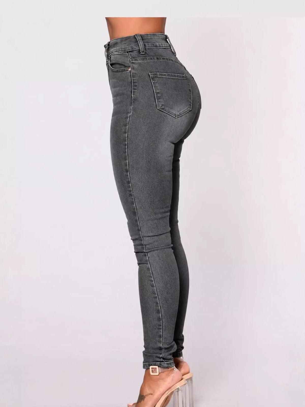 Gray high-waisted skinny jeans