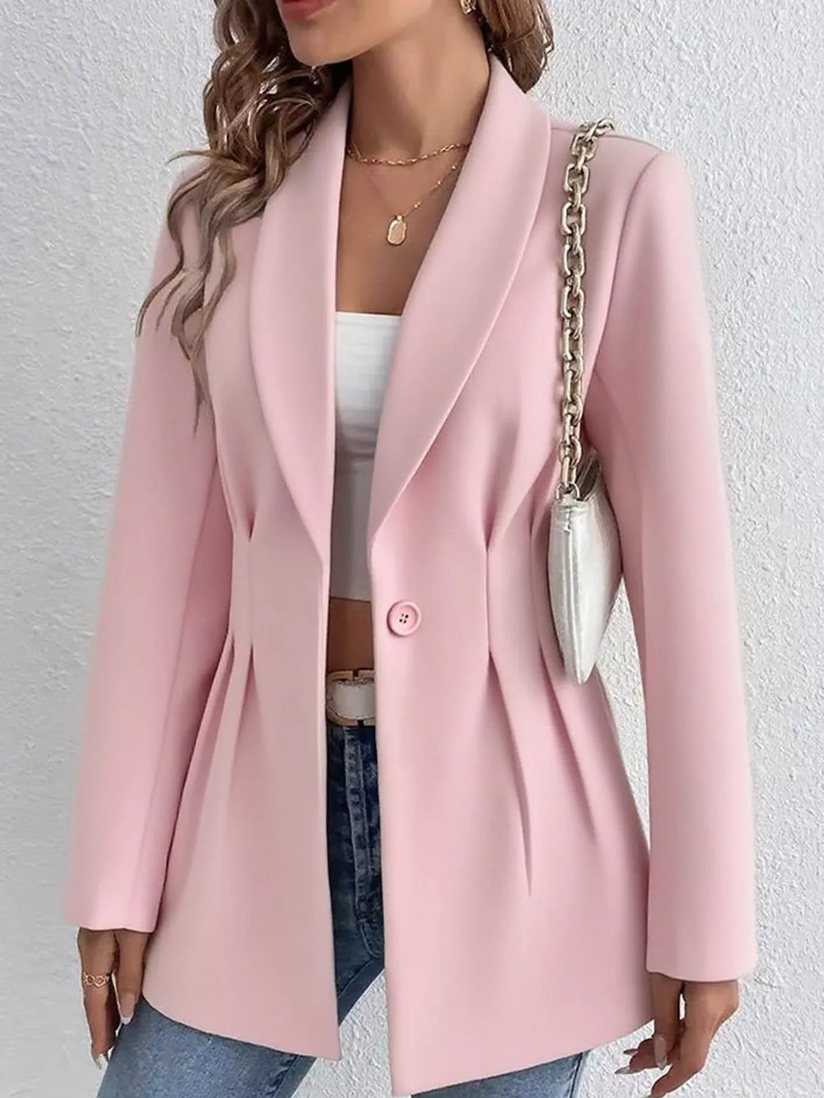 Single-Button Shawl Collar Blazer — front view