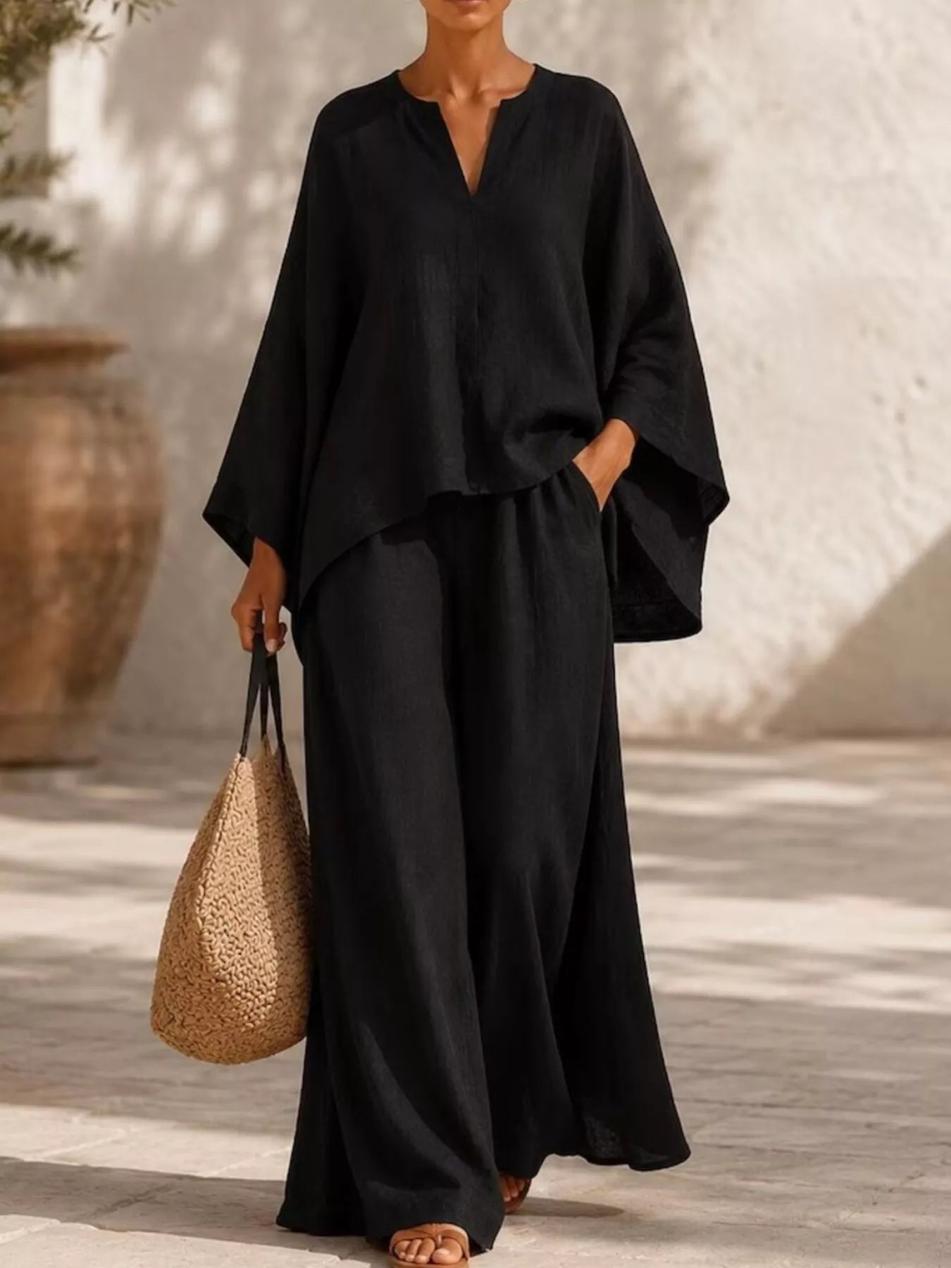 Trendsi Full Size Loose Fit Top and Wide-Leg Pants Set Plus Size -