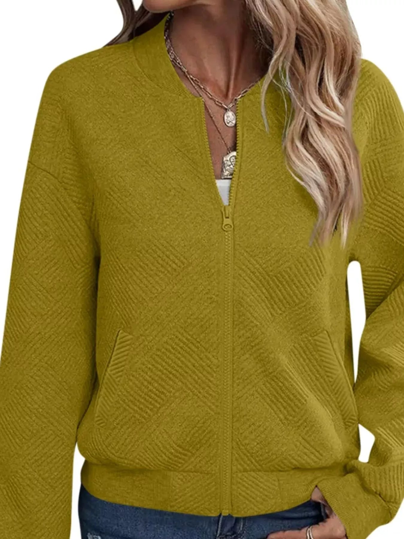 Trendsi Textured Knit Zip-Up Jacket -