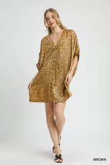 Trendsi Umgee Metallic Leopard Print V-Neck Kimono Dress -