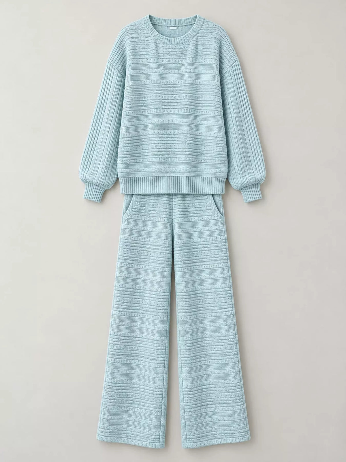Ribbed Knit Top and Wide-Leg Pants Set — garment front
