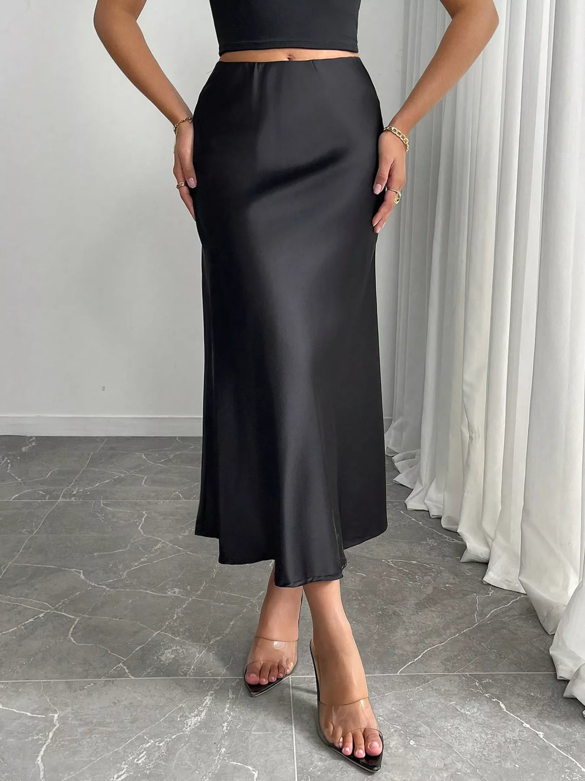 Trendsi Satin Midi Skirt -