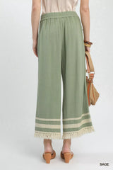 Trendsi Umgee Lace Trim Fringe Hem Wide Leg Pants -