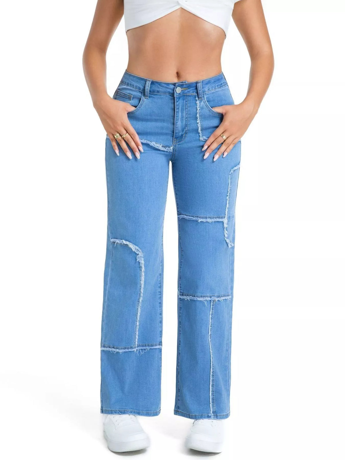 Frayed edge straight leg jeans