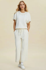 Trendsi Double Take Full Size Pearl Detail Round Neck Top and Pants Set -