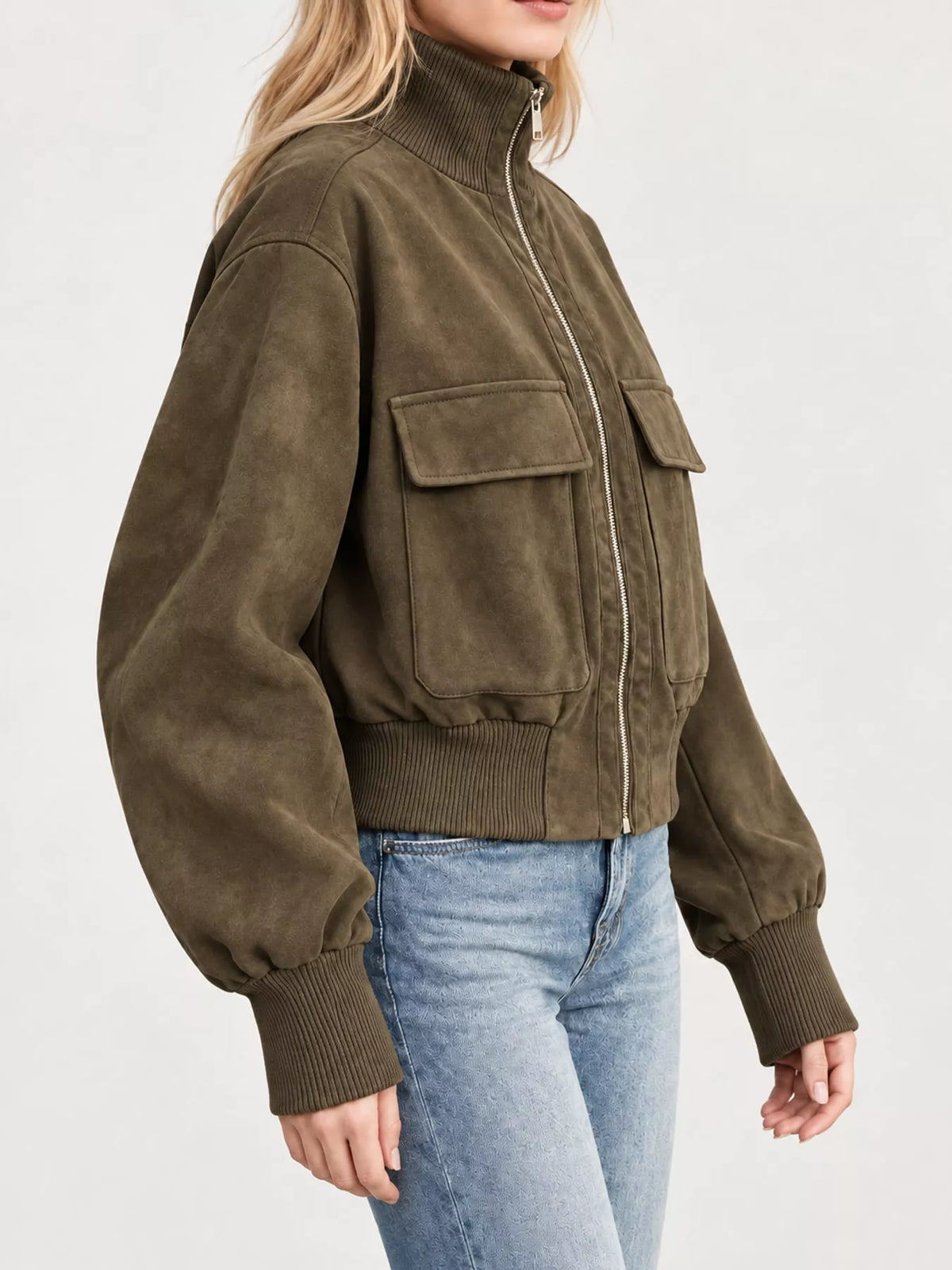 Suede Zip-Up Pocket Jacket — side view