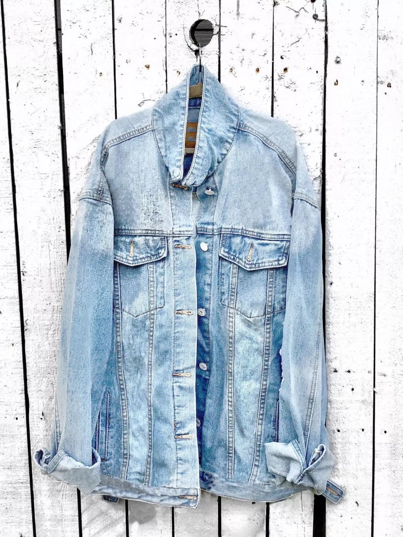 Trendsi Full Size Angel Wings Graphic Back Denim Jacket Plus Size -
